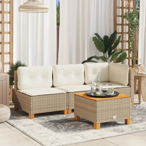 vidaXL Tuinbank zonder armleuning met kussens poly rattan beige