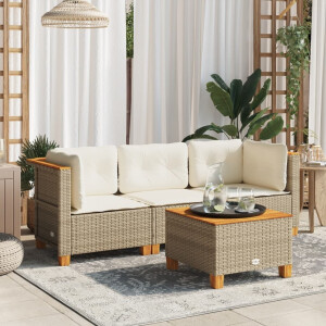 vidaXL Tuinbank 3-zits met kussens poly rattan beige