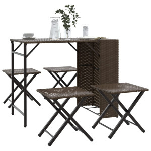 vidaXL 5-delige Tuinset inklapbaar poly rattan bruin