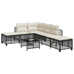 vidaXL 3-delige Loungeset met kussens poly rattan zwart