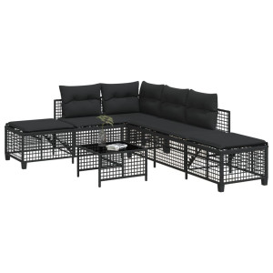 vidaXL 3-delige Loungeset met kussens poly rattan zwart