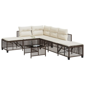 vidaXL 3-delige Loungeset met kussens poly rattan bruin