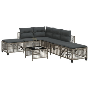 vidaXL 3-delige Loungeset met kussens poly rattan grijs