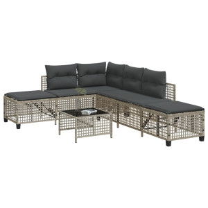 vidaXL 3-delige Loungeset met kussens poly rattan lichtgrijs