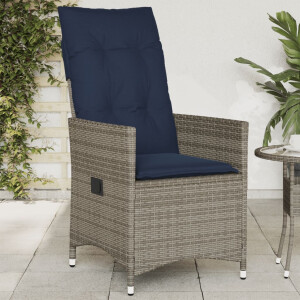 vidaXL Tuinstoel verstelbaar met kussens poly rattan grijs
