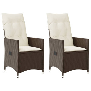 vidaXL Tuinstoelen 2 st verstelbaar met kussens poly rattan bruin