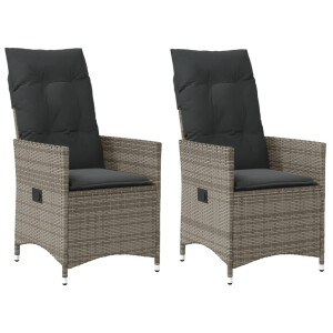 vidaXL Tuinstoelen 2 st verstelbaar met kussens poly rattan grijs