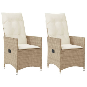 vidaXL Tuinstoelen 2 st verstelbaar met kussens poly rattan beige