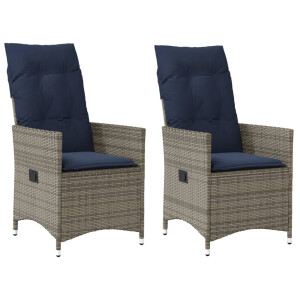 vidaXL Tuinstoelen 2 st verstelbaar met kussens poly rattan grijs