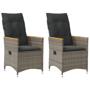 vidaXL Tuinstoelen 2 st verstelbaar met kussens poly rattan grijs