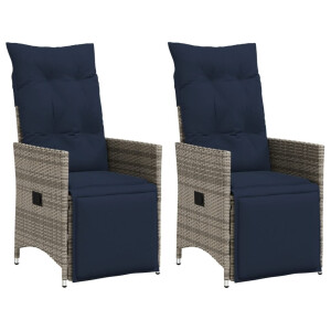 vidaXL Tuinstoelen 2 st verstelbaar met kussens poly rattan grijs