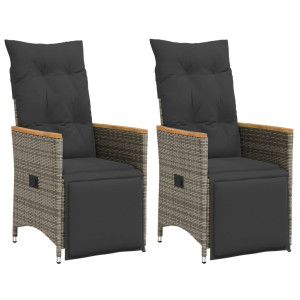 vidaXL Tuinstoelen 2 st verstelbaar met kussens poly rattan grijs