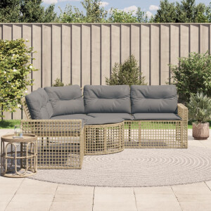 vidaXL Tuinbank met kussens en voetensteun L-vormig poly rattan beige