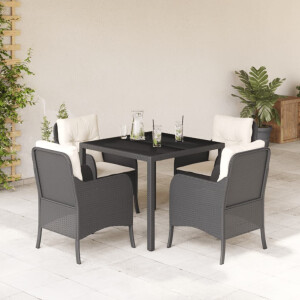vidaXL 5-delige Tuinset met kussens poly rattan zwart