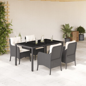vidaXL 5-delige Tuinset met kussens poly rattan zwart