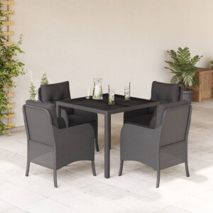 vidaXL 5-delige Tuinset met kussens poly rattan zwart