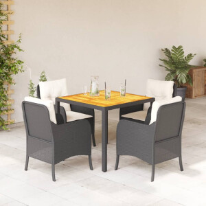 vidaXL 5-delige Tuinset met kussens poly rattan zwart