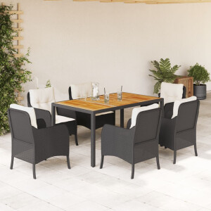 vidaXL 7-delige Tuinset met kussens poly rattan zwart