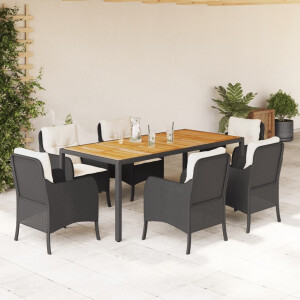 vidaXL 7-delige Tuinset met kussens poly rattan zwart