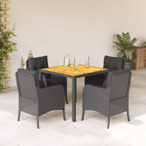 vidaXL 5-delige Tuinset met kussens poly rattan zwart
