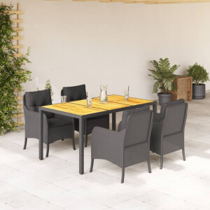 vidaXL 5-delige Tuinset met kussens poly rattan zwart