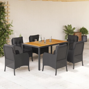 vidaXL 7-delige Tuinset met kussens poly rattan zwart