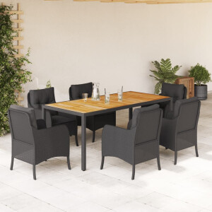 vidaXL 7-delige Tuinset met kussens poly rattan zwart