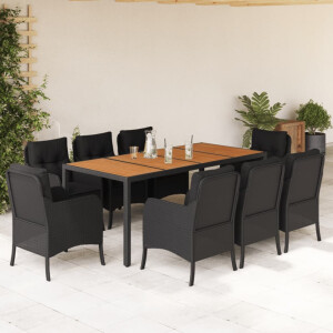 vidaXL 9-delige Tuinset poly rattan zwart