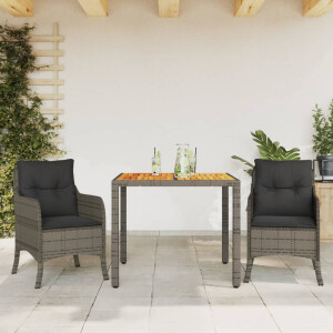 vidaXL 3-delige Tuinset met kussens poly rattan grijs