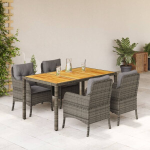 vidaXL 5-delige Tuinset met kussens poly rattan grijs