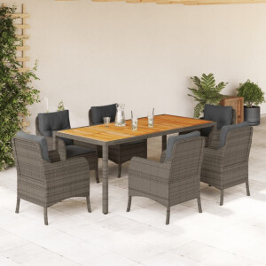 vidaXL 7-delige Tuinset met kussens poly rattan grijs