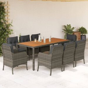 vidaXL 9-delige Tuinset met kussens poly rattan grijs