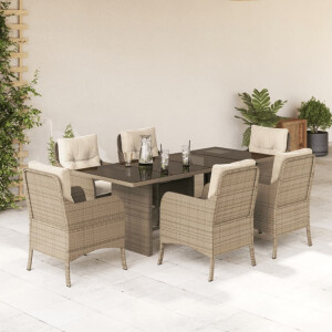 vidaXL 7-delige Tuinset met kussens poly rattan beige