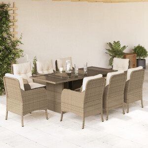 vidaXL 9-delige Tuinset met kussens poly rattan beige