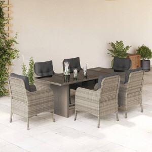 vidaXL 7-delige Tuinset met kussens poly rattan grijs