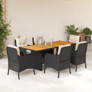 vidaXL 7-delige Tuinset met kussens poly rattan zwart