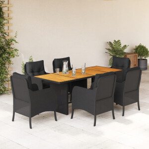 vidaXL 7-delige Tuinset met kussens poly rattan zwart