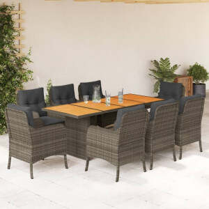 vidaXL 9-delige Tuinset met kussens poly rattan grijs