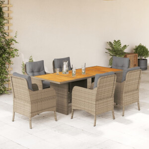 vidaXL 7-delige Tuinset met kussens poly rattan beige