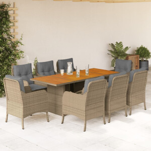 vidaXL 9-delige Tuinset met kussens poly rattan beige