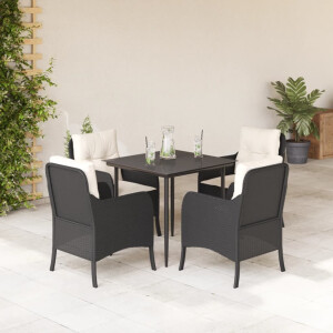 vidaXL 5-delige Tuinset met kussens poly rattan zwart