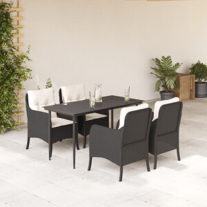 vidaXL 5-delige Tuinset met kussens poly rattan zwart