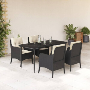 vidaXL 5-delige Tuinset met kussens poly rattan zwart