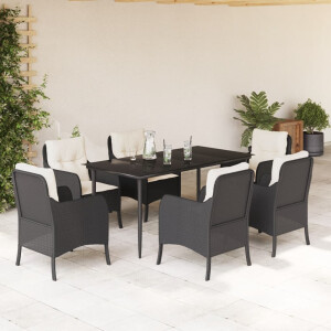 vidaXL 7-delige Tuinset met kussens poly rattan zwart
