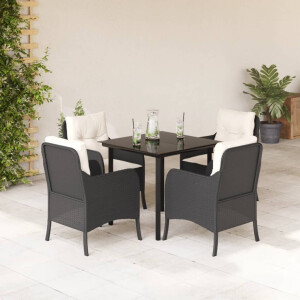 vidaXL 5-delige Tuinset met kussens poly rattan zwart