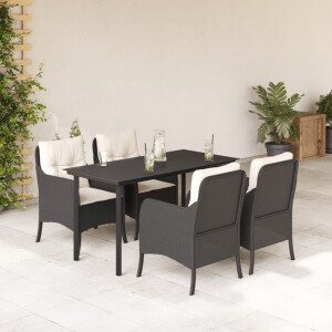 vidaXL 5-delige Tuinset met kussens poly rattan zwart