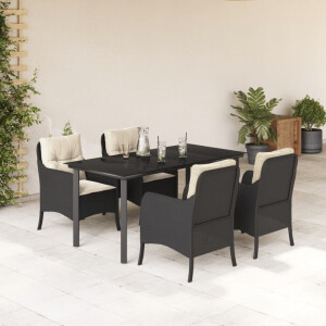 vidaXL 5-delige Tuinset met kussens poly rattan zwart