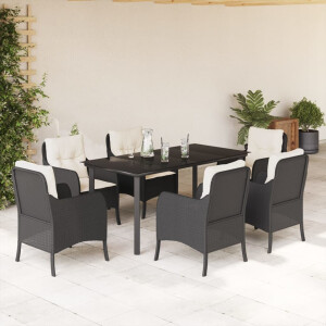 vidaXL 7-delige Tuinset met kussens poly rattan zwart