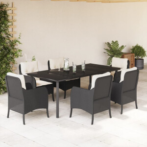 vidaXL 7-delige Tuinset met kussens poly rattan zwart