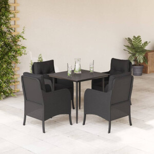 vidaXL 5-delige Tuinset met kussens poly rattan zwart